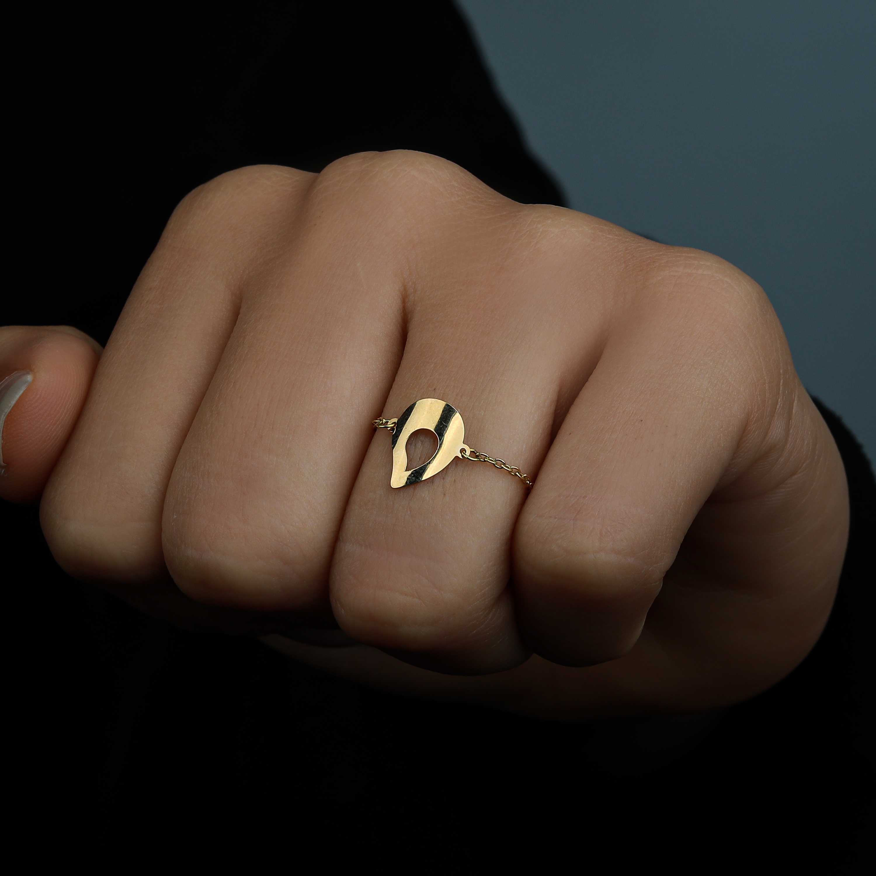 18k gold chain ring, Turkish made - (H-1185)